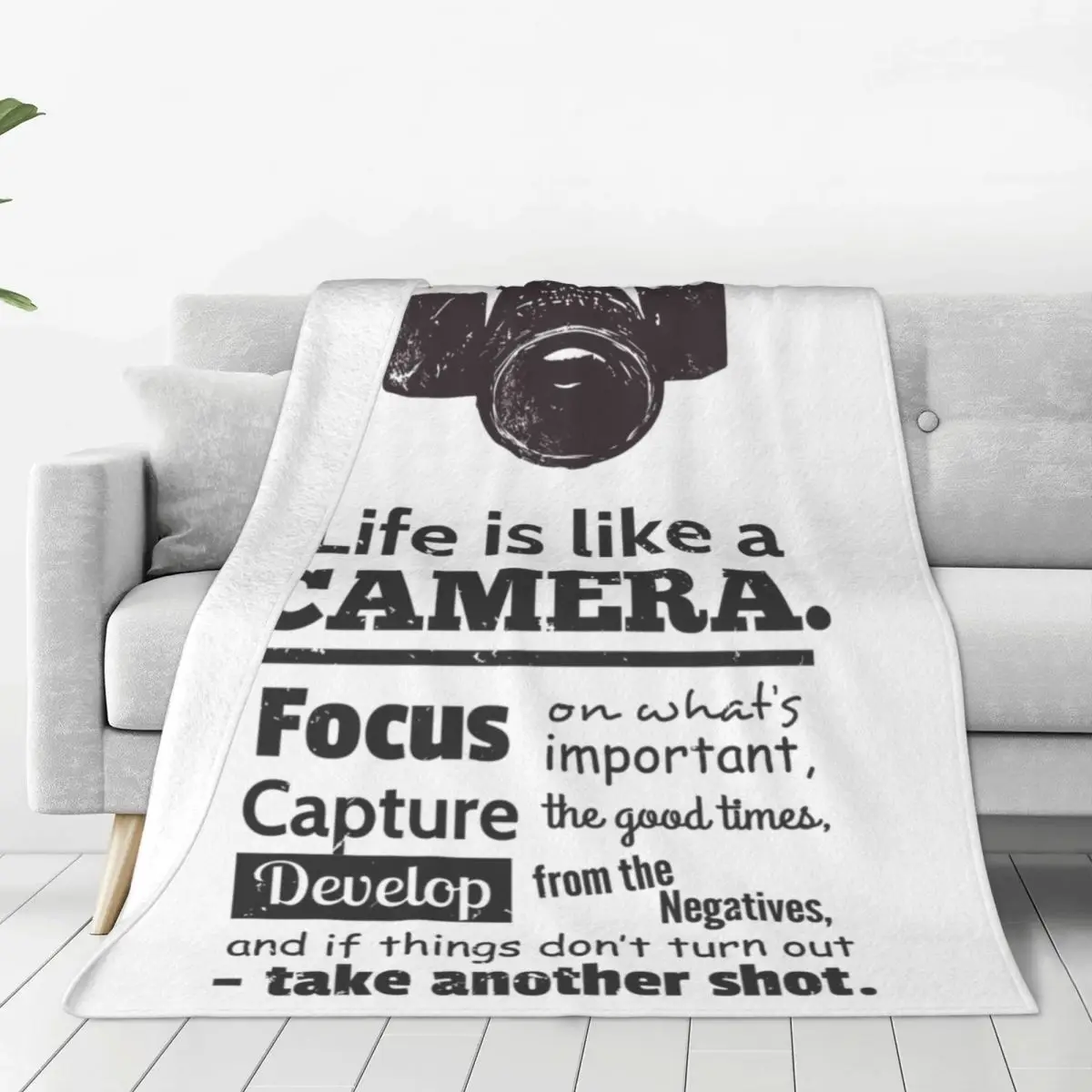 Chic Life Is Like A Camera Knitted Blanket Coral Fleece Plush Photographer Super Soft Throw Blanket for Bed Bed Rug