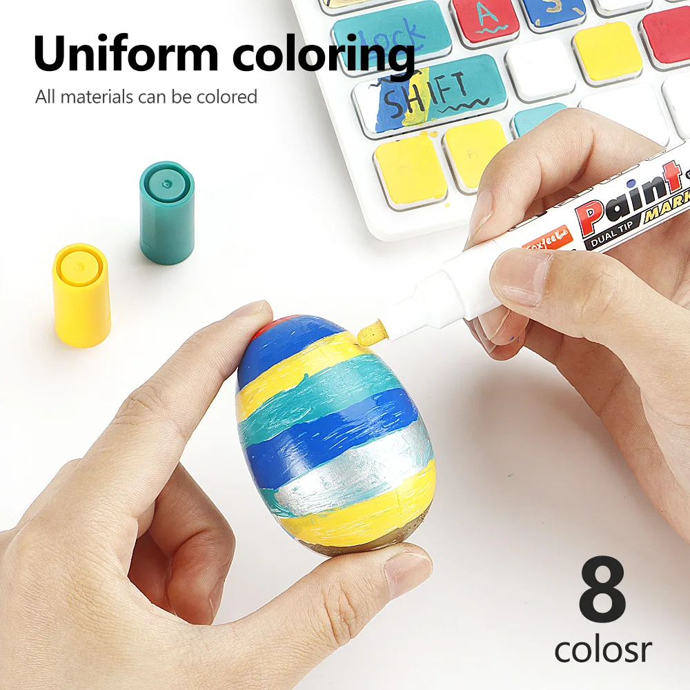 8 Color Set Colorful 0.7mm 6mm Double Head Permanent Paint Marker Waterproof For DIY Graffiti Tire Tread Rubber Fabric Paint Pen