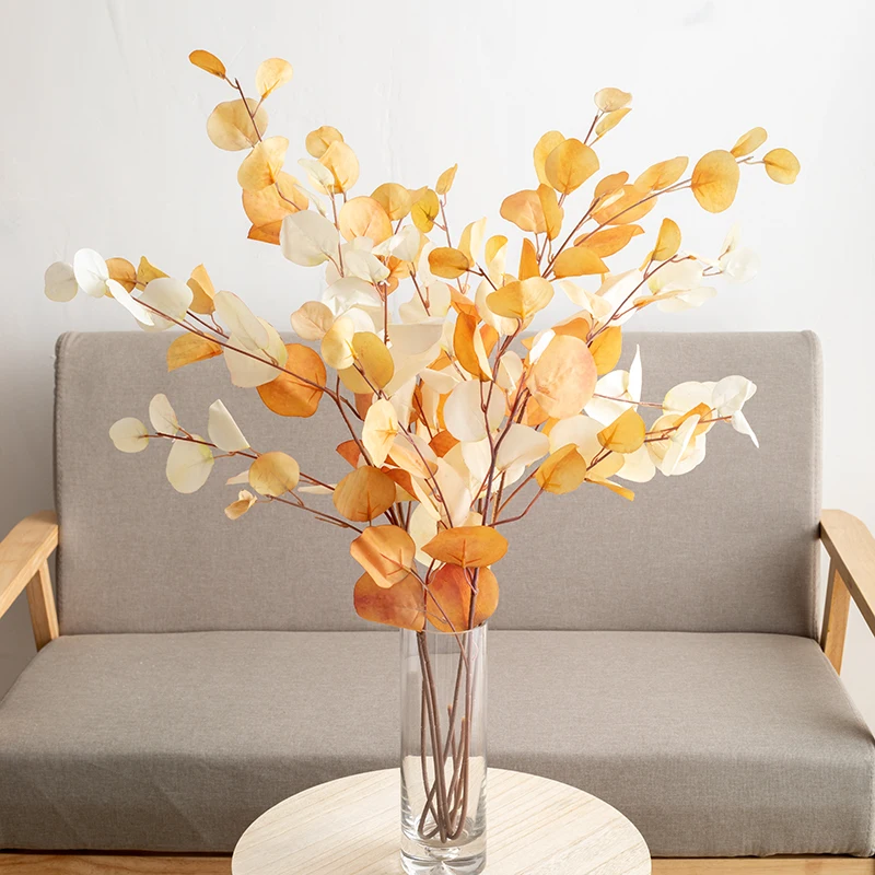 Kahaul87cm Artificial Plant Autumn Color Eucalyptus Long Branch Home Garden Decor Fake Leaves Wedding Party Decoration Ornaments