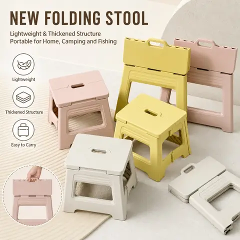 Portable Folding Stool Integrated Handle Plastic Step Stool Lightweight Thickened Foldable Chair for Kids Adults Camping Fishing