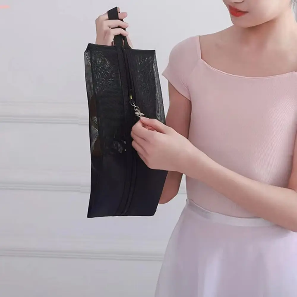

Breathable Latin Dance Shoe Bag Black Color with Zipper Ballet Organizer Bags Handbag Nylon Mesh Dance Pouch Adult Children