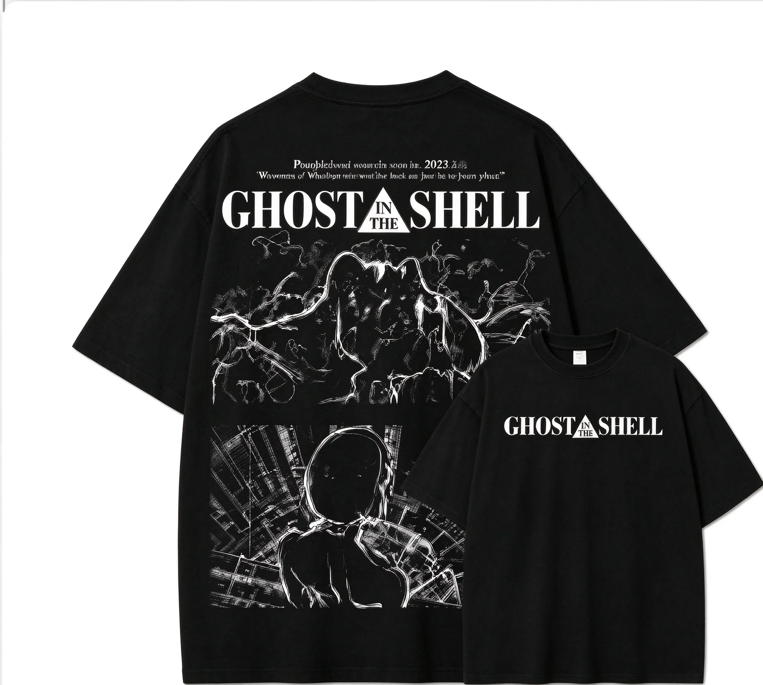 Ghost in the Shell Kusanagi Motoko Anime T-Shirt for Men Oversized Streetwear Cotton Short Sleeve Tee