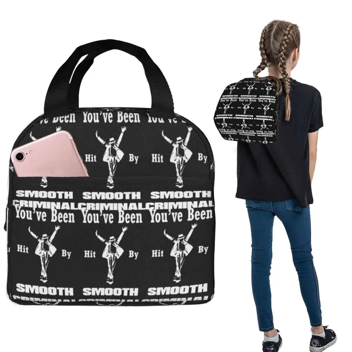Vintage MJ Smooth Criminal Michael Jackson Insulated Lunch Bag for Women Children Leakproof Food Boxes Thermal Lunch Box Tote