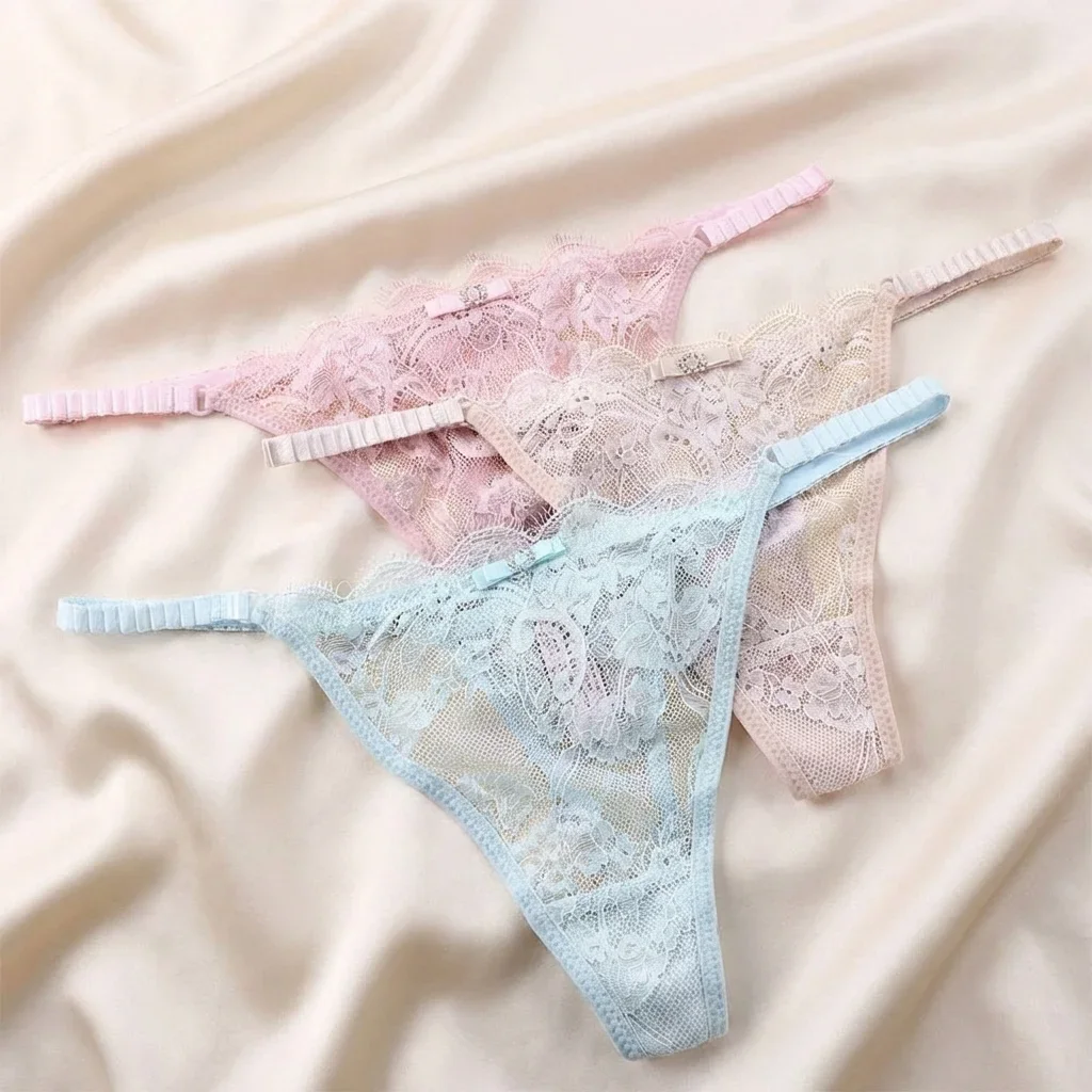 Transparent Seamless Cotton Crotch Low Waist Sexy Underpant Girls Lace Thong Female Briefs Flower G-strings Panties