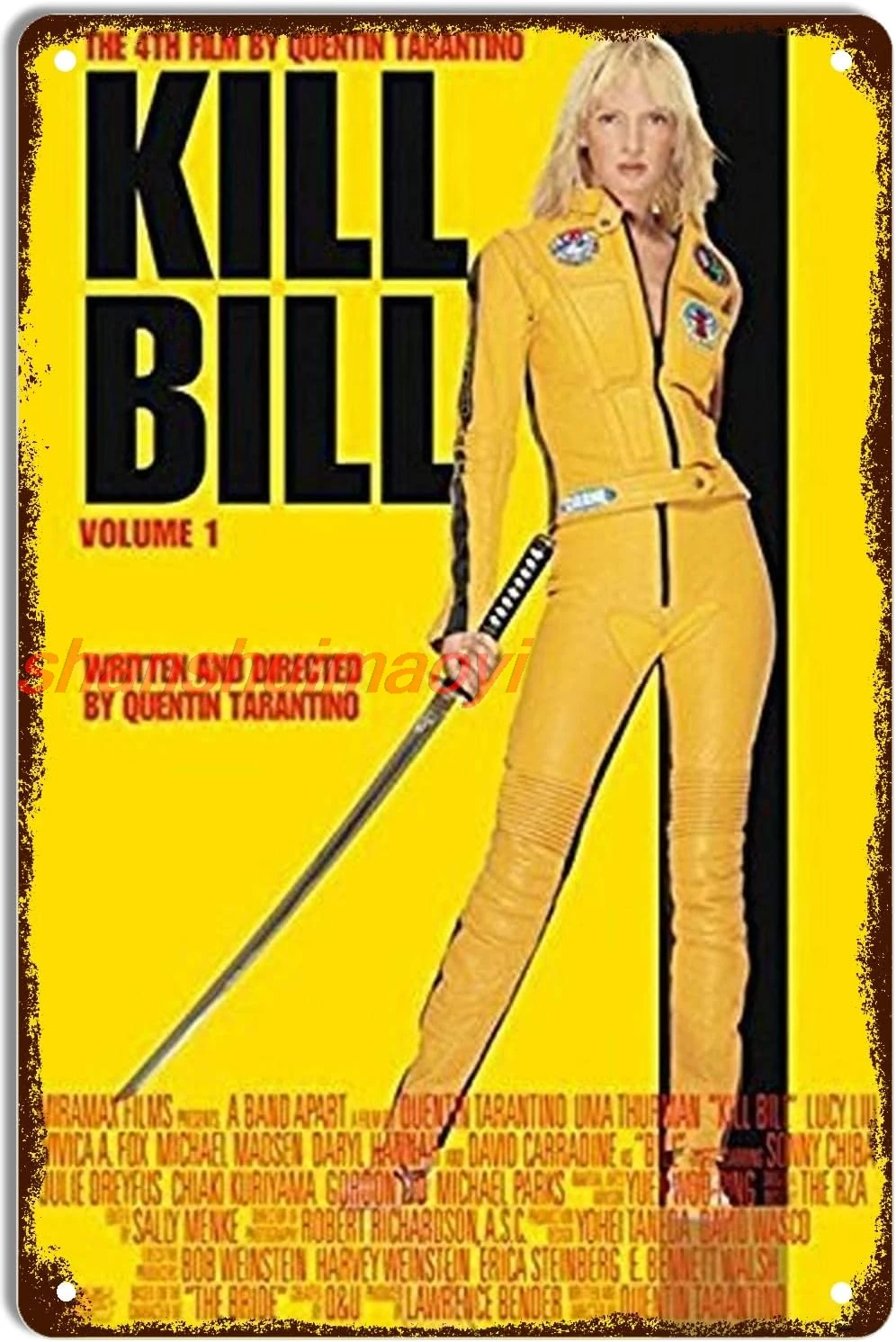 Pyramid America Kill Bill Volume 1 Uma Thurman Yellow Jumpsuit Quentin Tarantino Martial Arts Movie Metal Sign Vintage Tin  sign