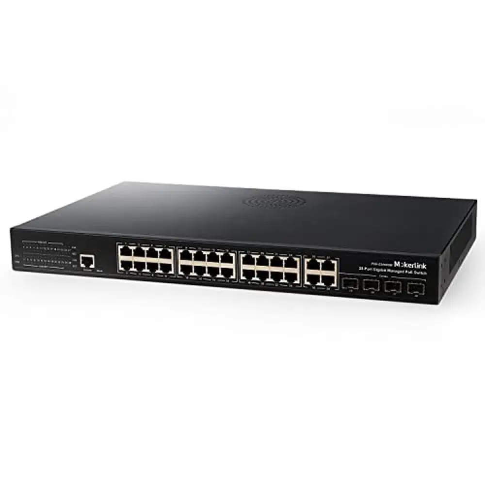 24 Port Gigabit PoE Switch 4 GE Uplink 4 Combo SFP 300W IEEE802.3af/at L2 Smart Managed Rackmount VLAN QoS DoS Defend SNMP 1U