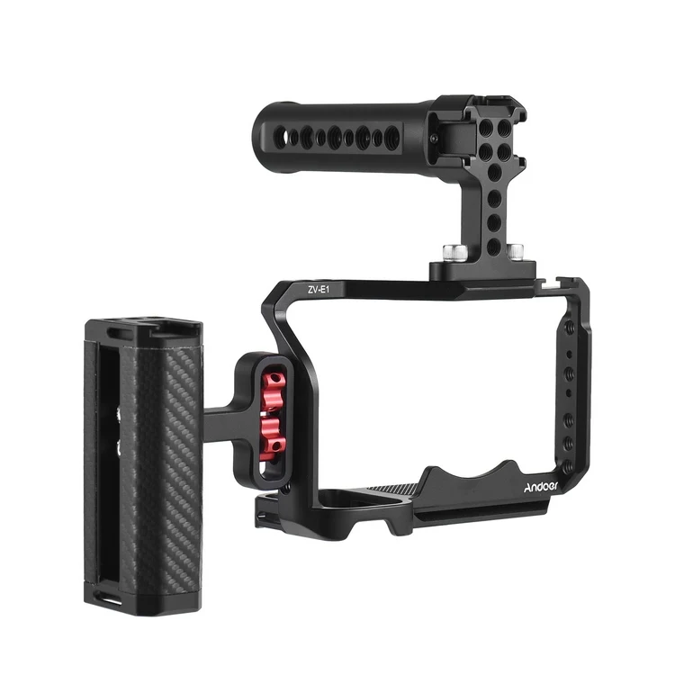 

Andoer Camera Video Cage + Top Handle + Side Hand Grip Kit Aluminum Alloy Camera Video Cage with Cold Shoe Mounts Numerous