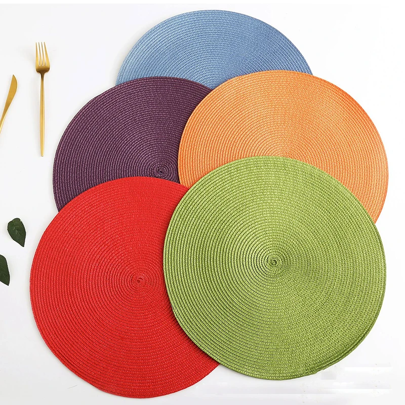 38cm Round Woven Nordic Non-slip Kitchen Accessories Placemat Coaster Pad Cafe Mug Dining Table Mat Napkin Tableware Home Decor