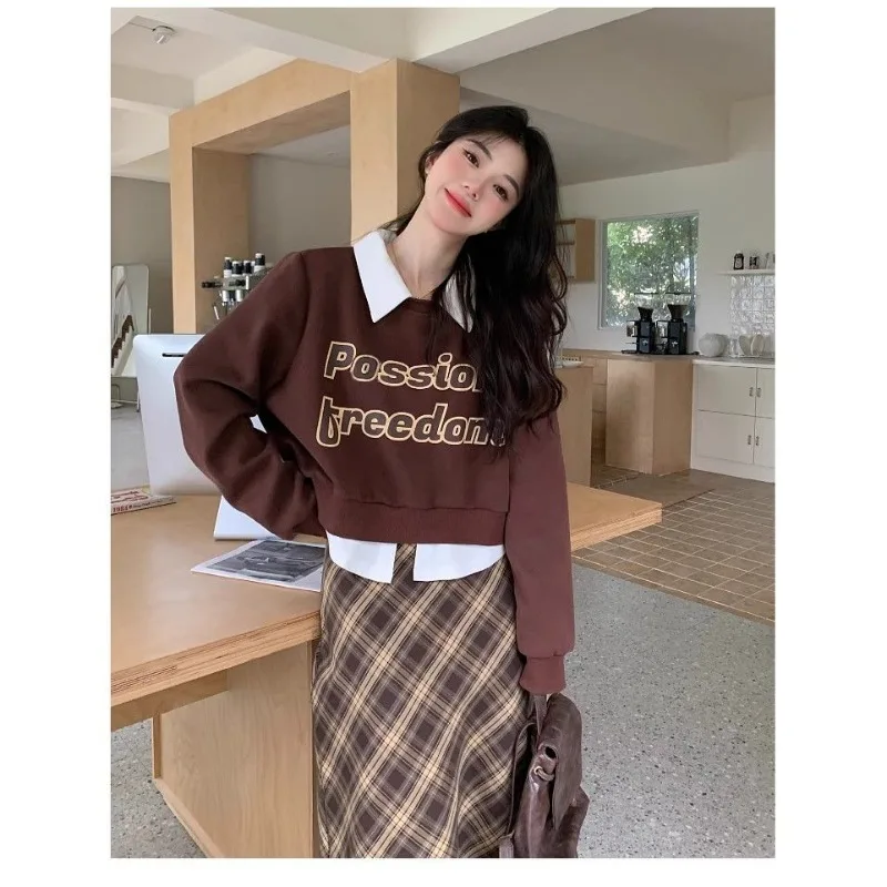 Spring New Style Girl's skirt set fake two pieces like a breath of fresh air Thin Skirt Two-piece set literature and art trend