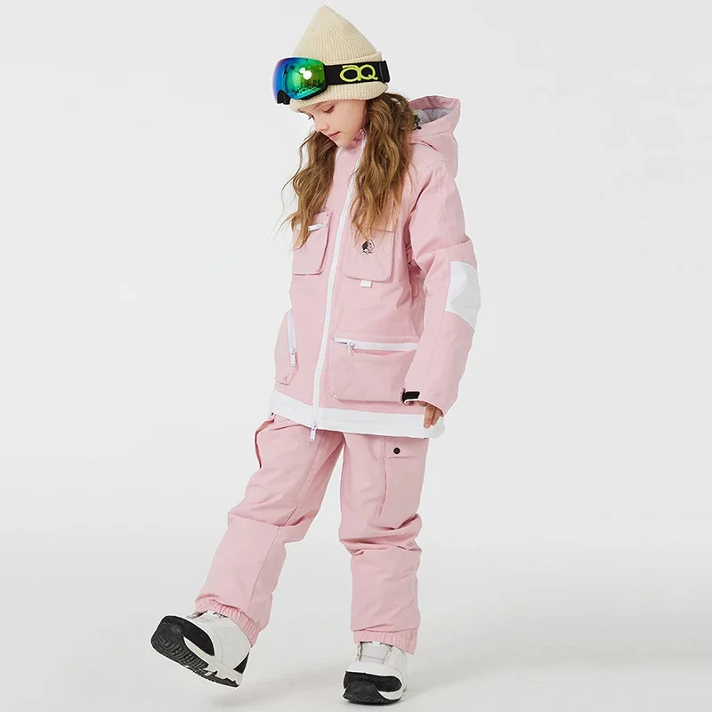 2025 Children Skiing Suit New Winter Thickened Warm Girls Snow Clothes Outdoor Sport Snowboard Boy Cost Pants Kids Ski Tracksuit