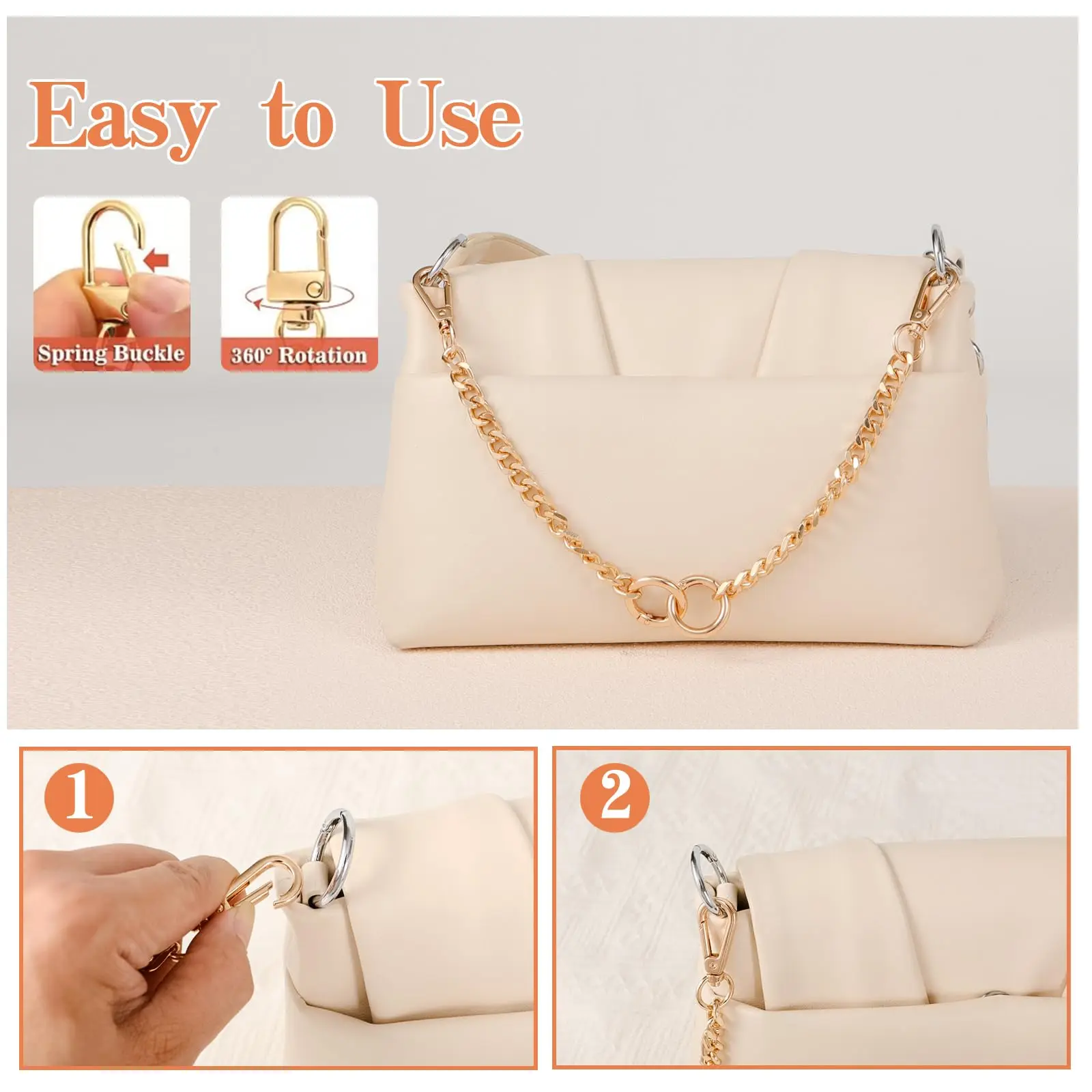 

HOLIN Silver Light Gold Metal Bag Replacement Handbag Chain with Spring Buckle for Handbags Shoulder Purse Strap Extender Chain