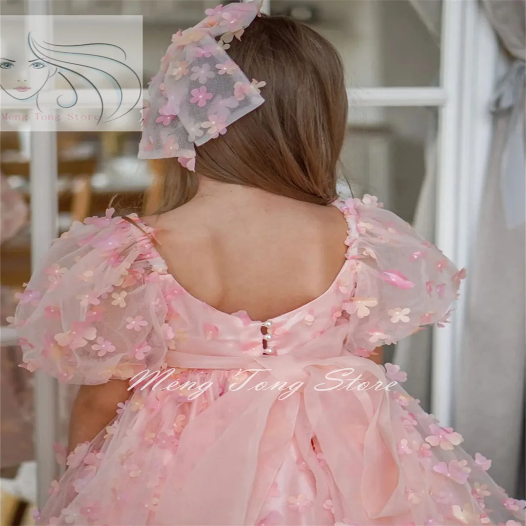 Vestido de niña de flores para boda, Apliques de encaje hasta el suelo, manga larga, fiesta de cumpleaños para niños, vestidos de baile de primera comunión, ropa