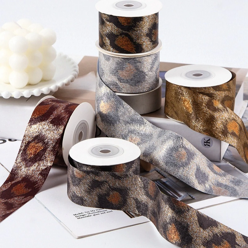 Matte Fur Leopard Printed Cotton Ribbon Single Faced For Craft Supplies Cloth Sewing Hair Bow Accessories Luxury Fluffy Trim