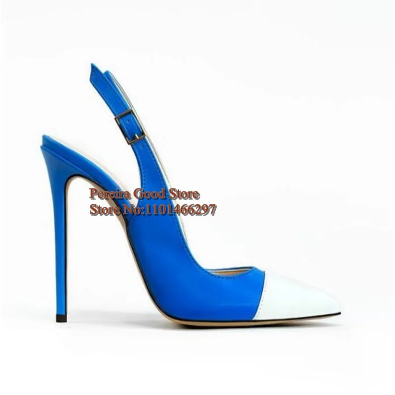 White Purple Patchwork Slingback High Heel Shoes Mixed Colors Pointed Toe Shallow 12CM Dress Shoes