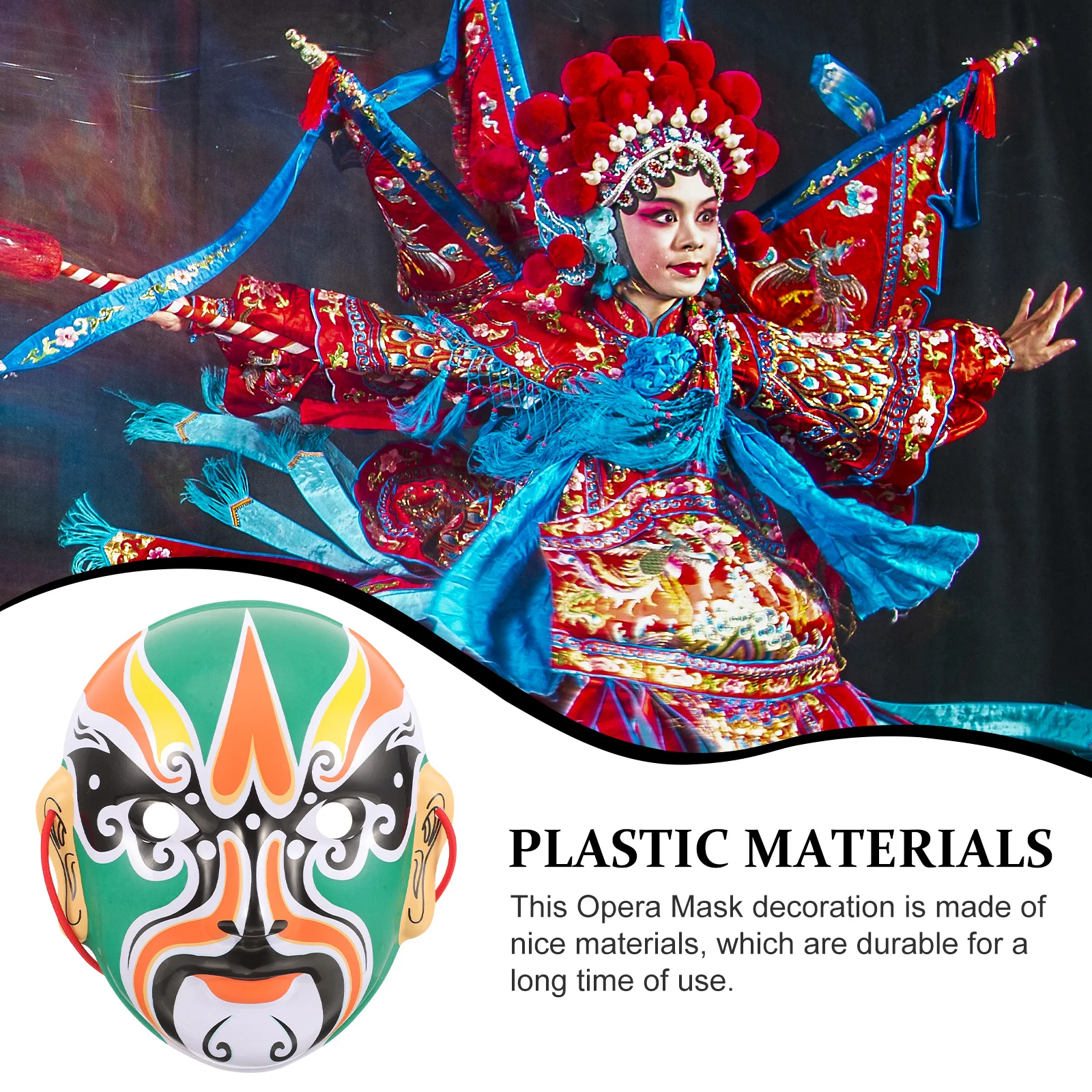 Máscara de ópera chinesa requintadamente elaborada, perfeita para sala de jantar e decoração de festa, máscara de ópera chinesa, fornecimento de festa