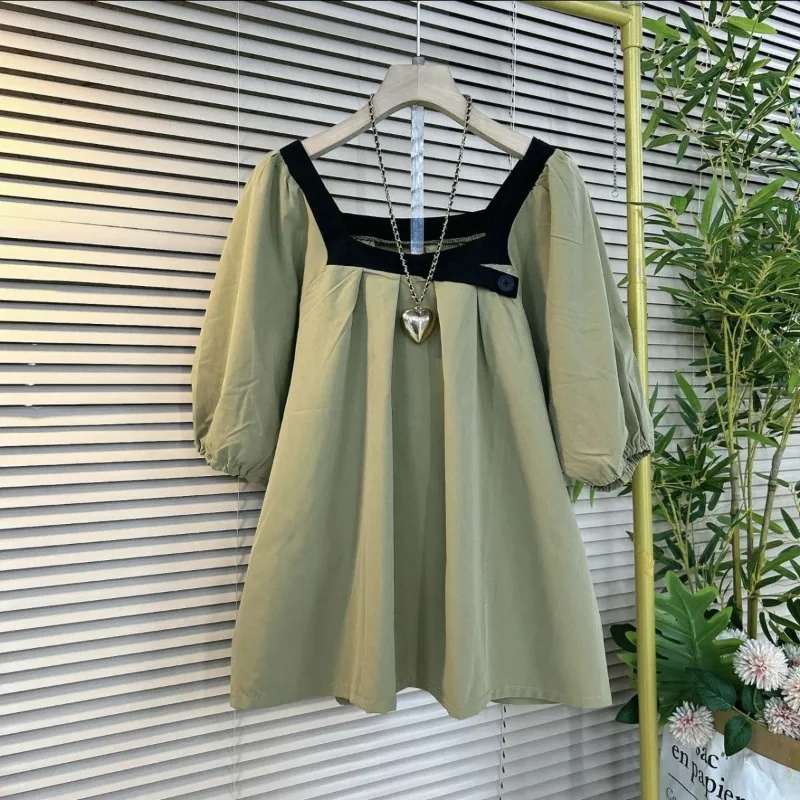 

Новая модная тонкая рубашка большого размера с квадратным воротником для женщин, уменьшающий возраст и универсальный топ