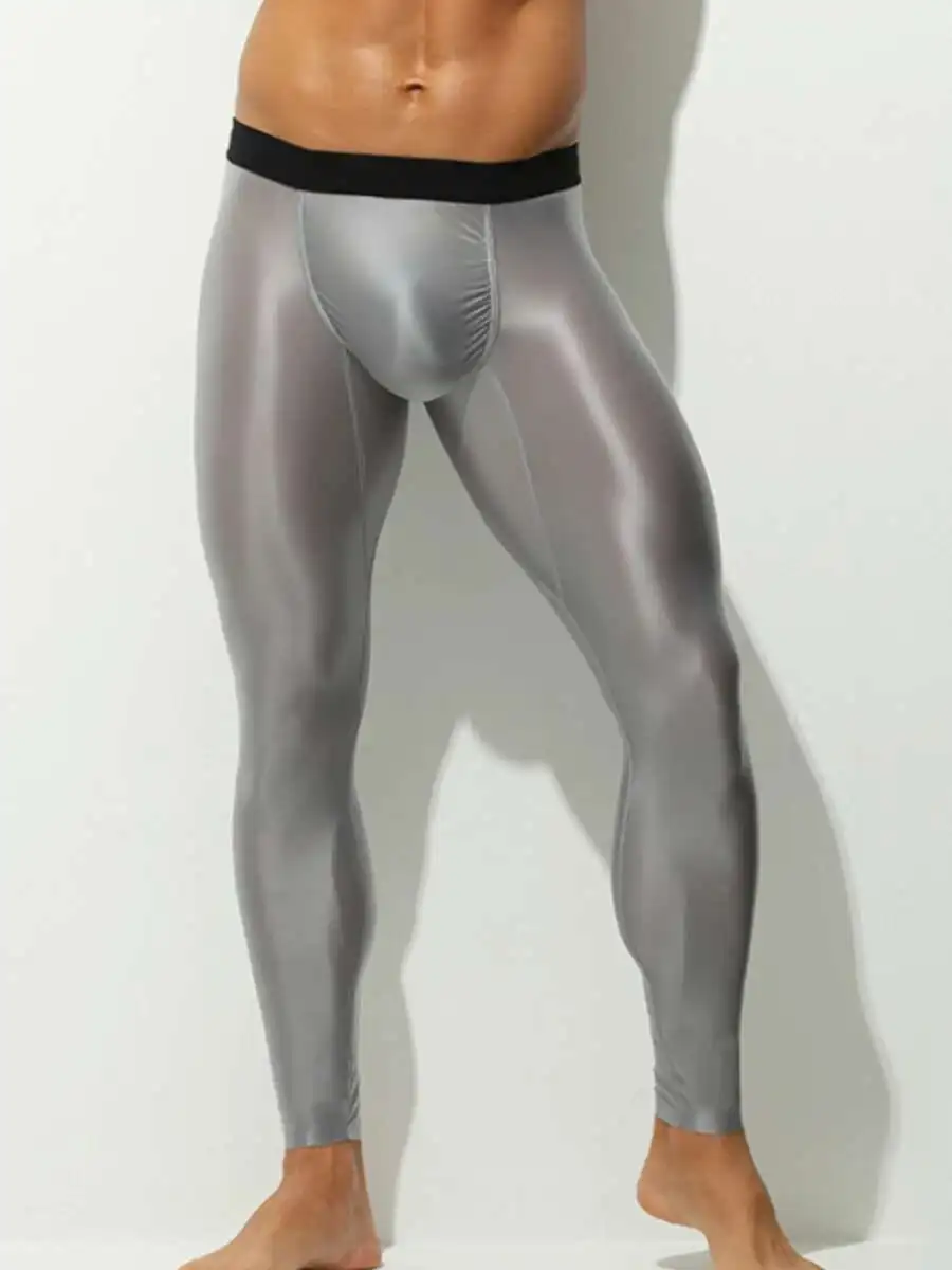 Glossy Silver Men's Tight Fitness Running Sweatpants Leggings Plus Size Training Joggers Sweat Trousers - Image 4