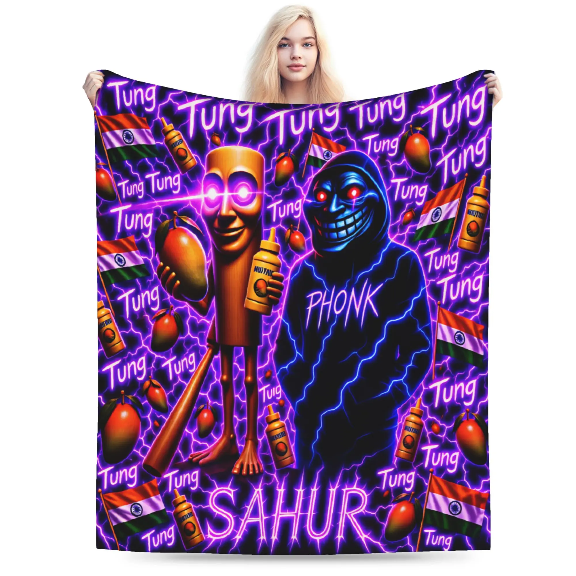 Tung Tung Sahur Phonk Meme Blanket Quality Soft  Bedding Throws Winter Plane Travel Couch Bed Funny Bedspread