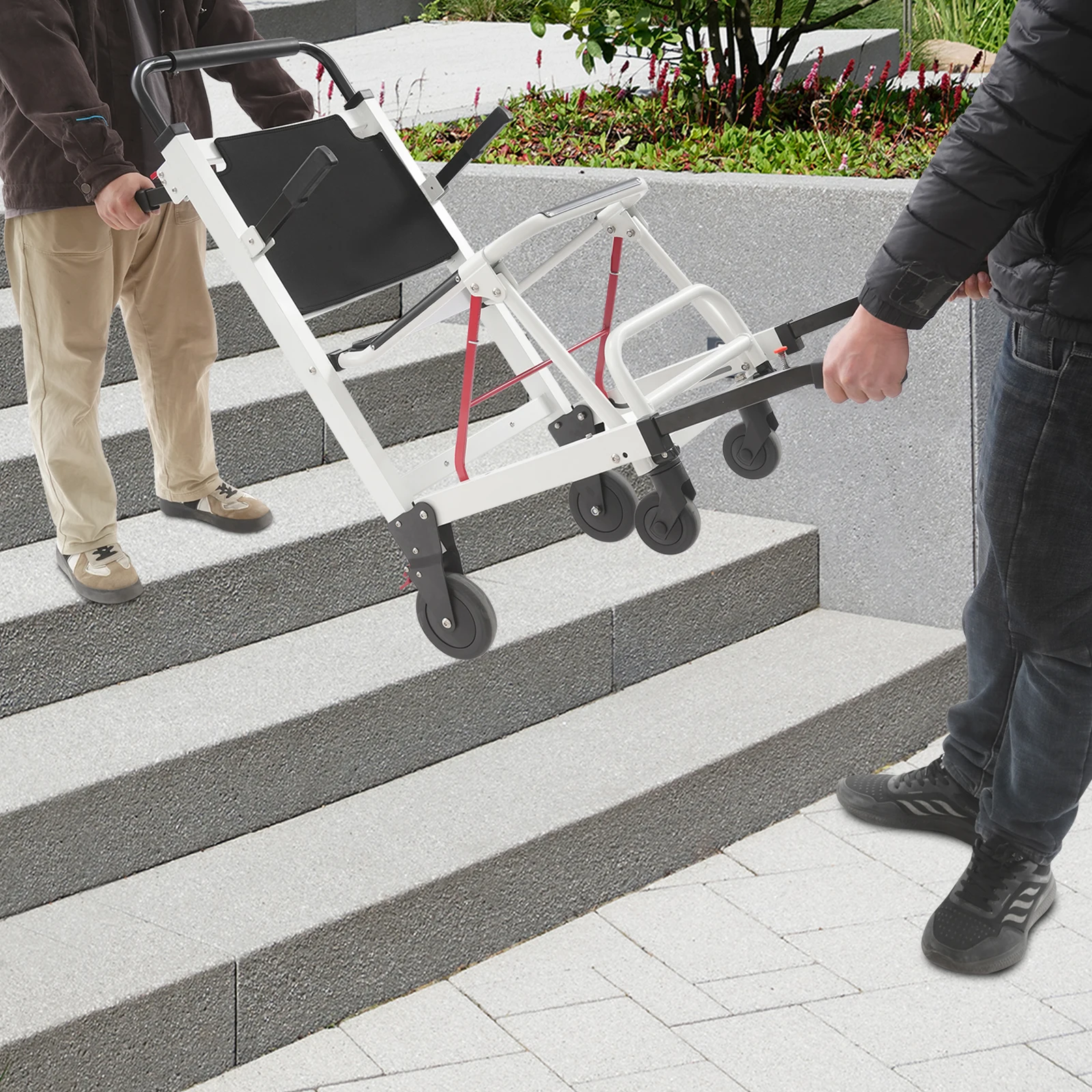 Chaise d'escalade 2-en-1 pour évacuation d'urgence, capacité 175 kg, avec poignées rétractables et roues à frein, siège de transfert pliant pour patients, pour secours incendie, ambulance, hôpital, maison de retraite