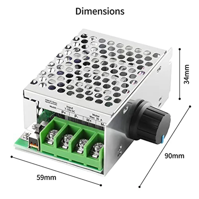 DCモータースピードコントローラー、調整可能なPWMモータースピードレギュレーター、7-70v、30a、12v、24v、36v、48v