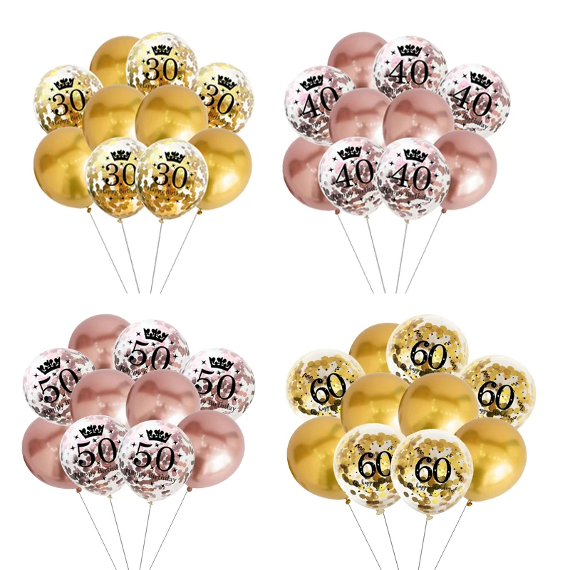 Oro rosa nero 30 40 50 60 ° compleanno palloncino coriandoli in lattice adulto buon compleanno anniversario festa celebrazione Decor forniture