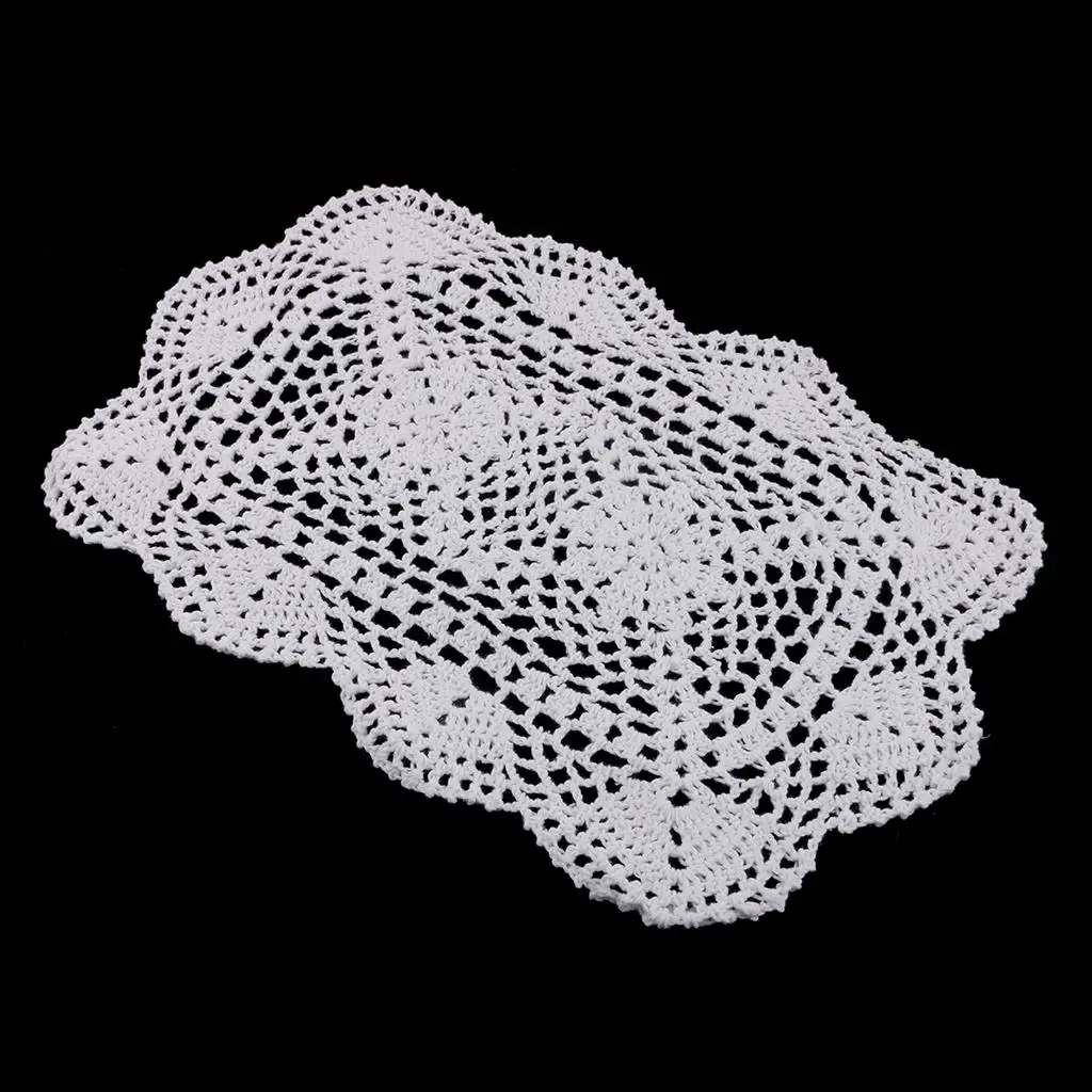 Rectangle White Crochet Lace Doily Table Placemats Doilies Mat