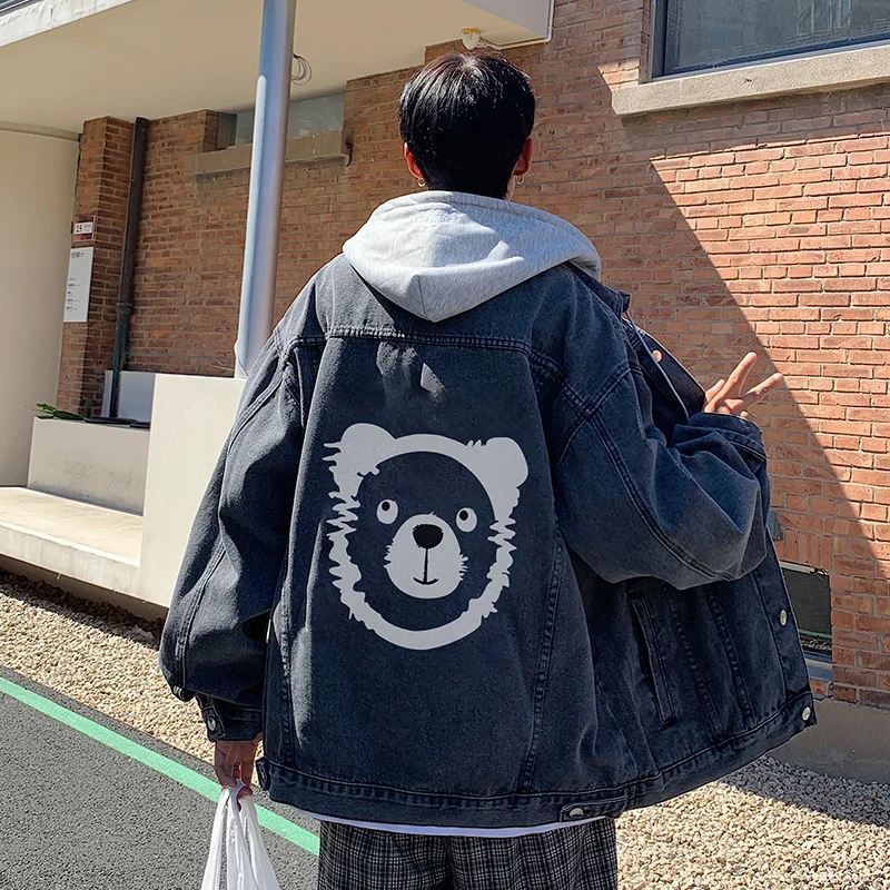 

Japanese Hong Kong Sle Men's Oversize Denim Jaet Autumn Trendy Brand Cool Hooded Jaet for Teenagers Spring Autumn Wear