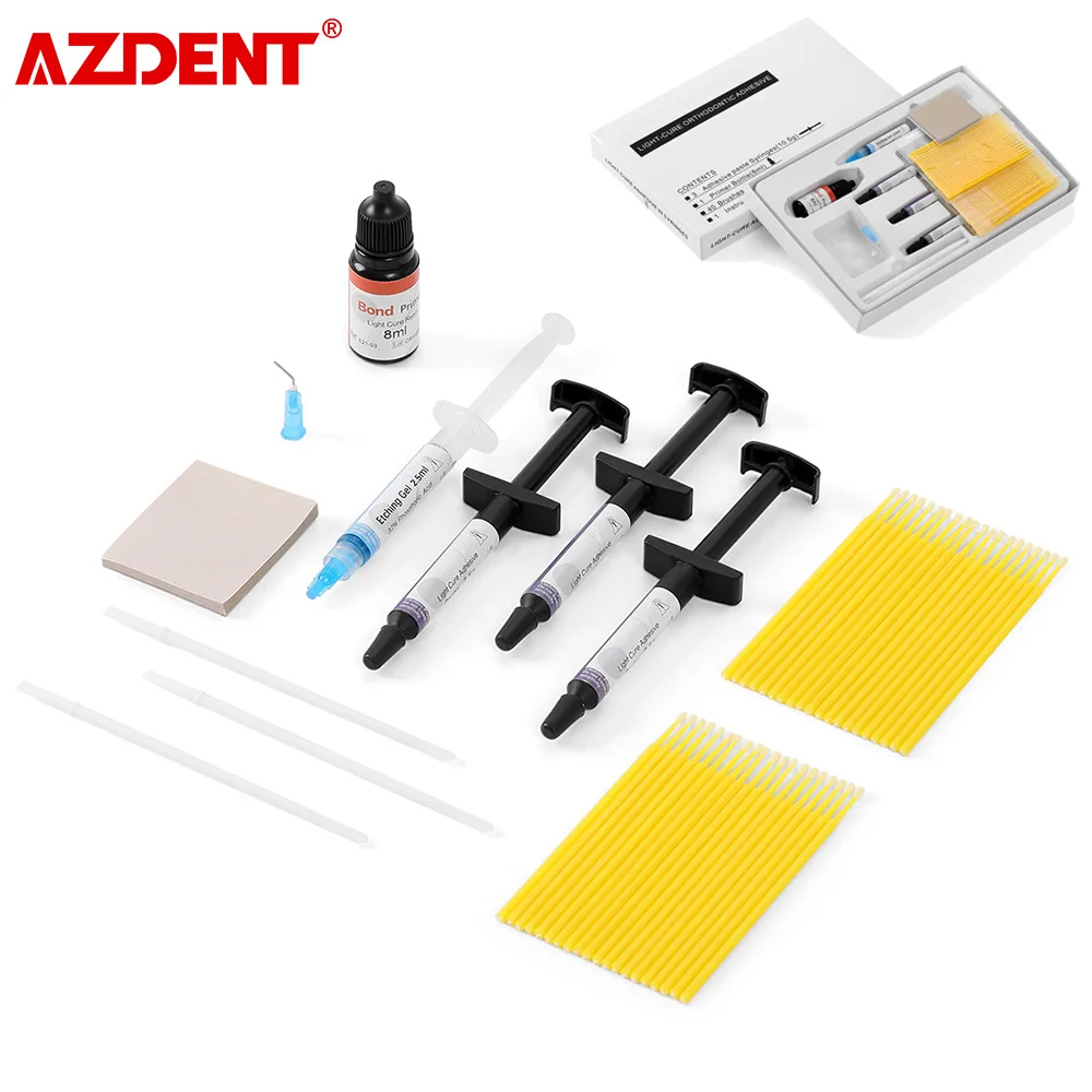 Dental Orthodontic Bonding Bracket Light Cure Adhesive 8ml Primer + 3pcs 10.5g Adhesive Paste Syringes