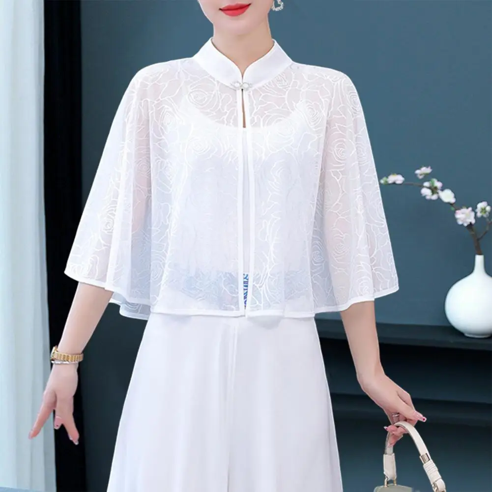 Pleated Chinese Retro Stand-up Collar Plate-button Shawl Top Women 2024 Spring Elegant Solid Color Sleeveless Short Cloak