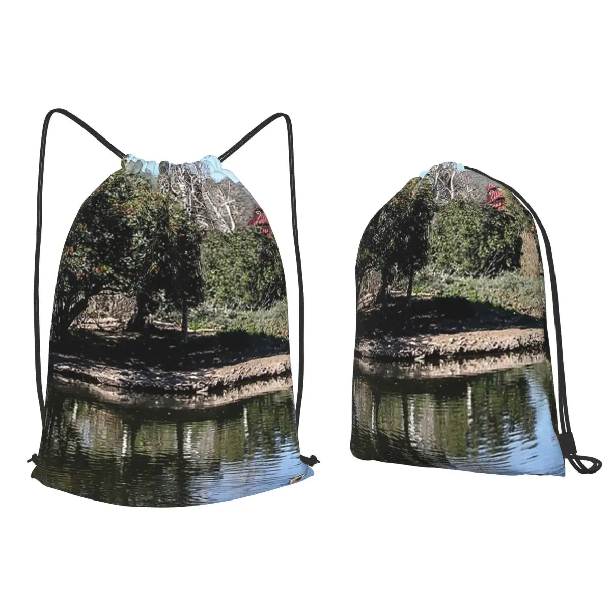 Island On The Lake Backpacks Casual Drawstring Bags Storage Bag Book Bags for Man Woman School