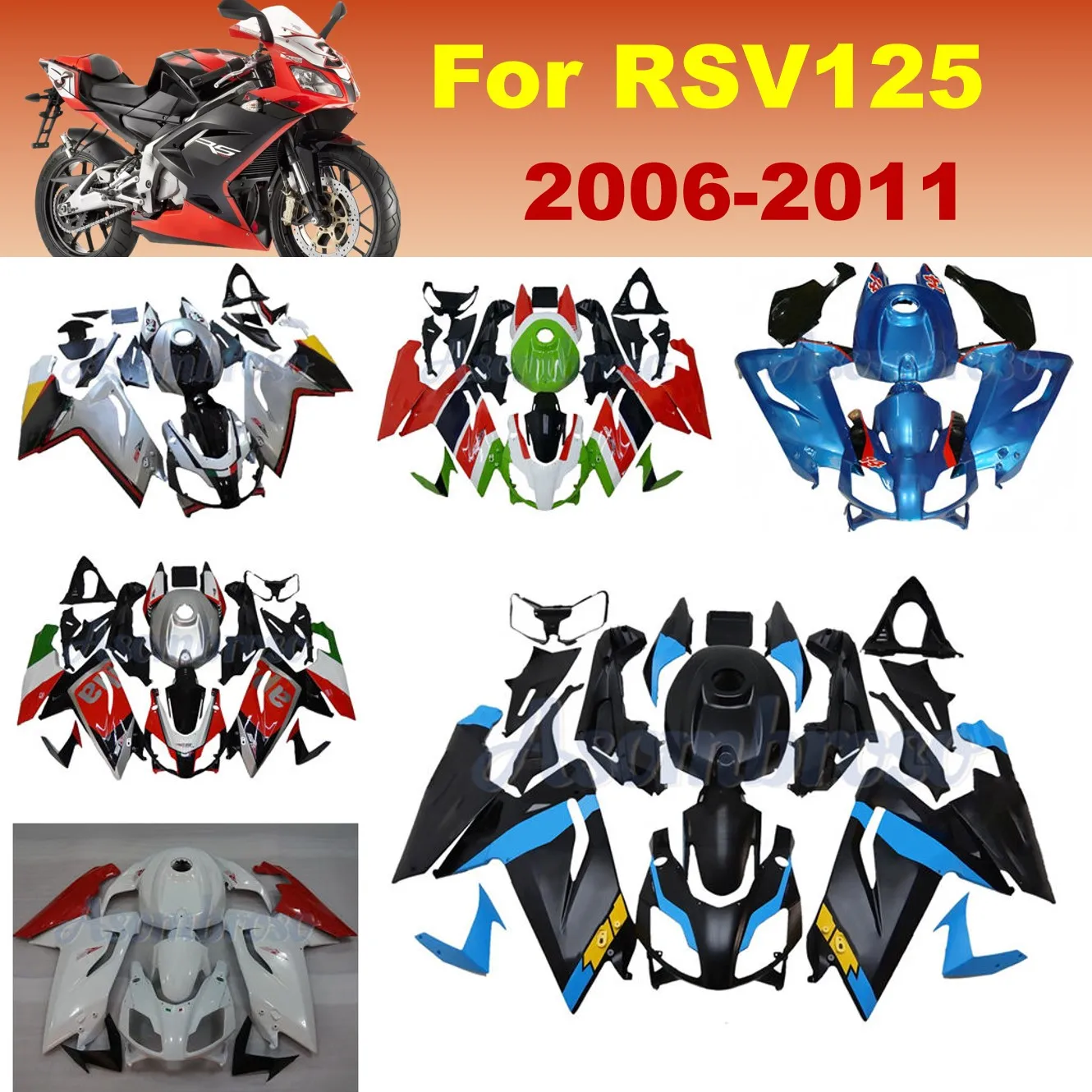 Motorcycle Fairing Kit for Aprilia RS-125 2006 2007 2008 2009 2010 2011 Matte Black Blue Plastic Shell RS4 RS125