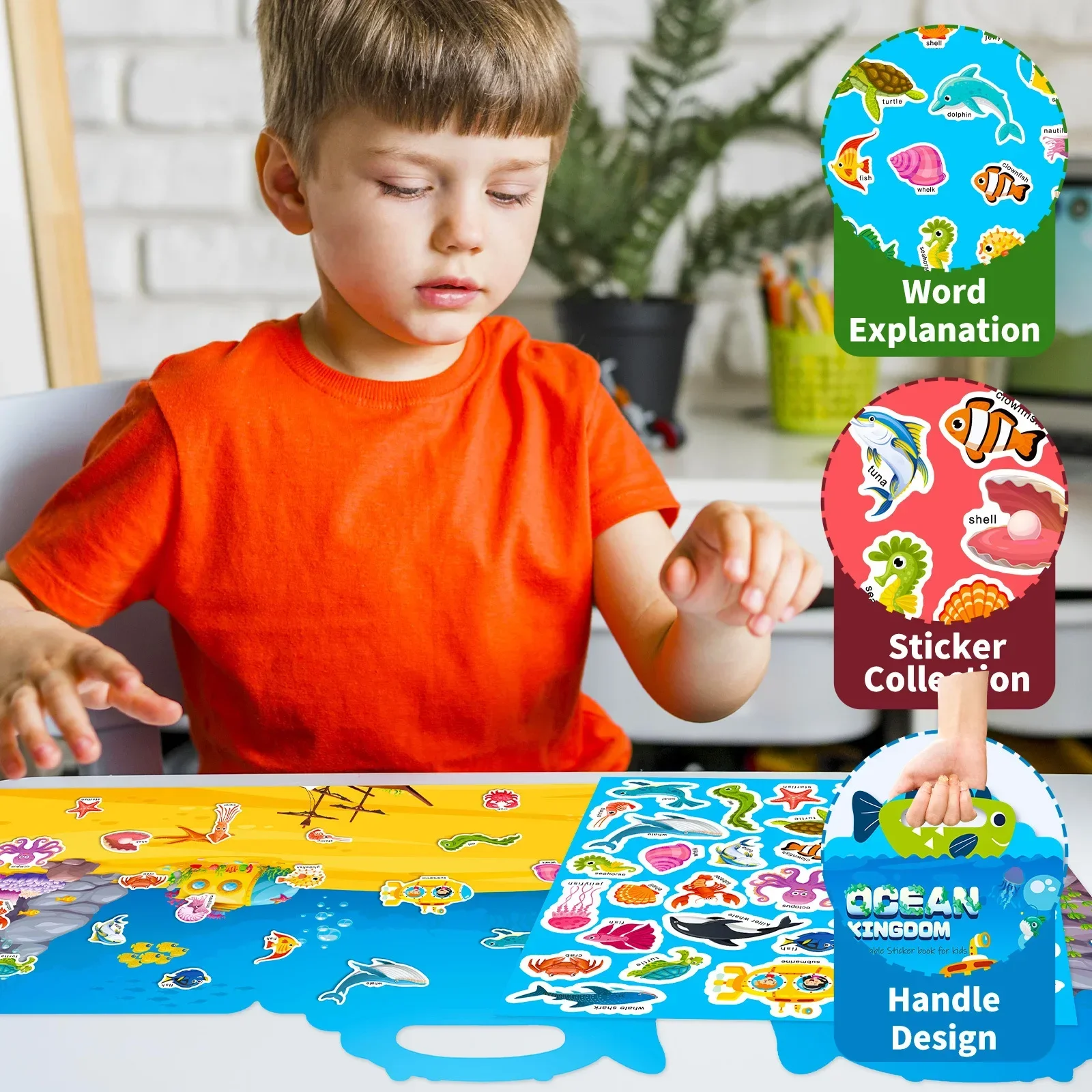 Hot New Children Scene Stickers DIY Hand-on Puzzle Sticker Books Kids Reusable Cartoon Animal Learning Cognition Toys Gift