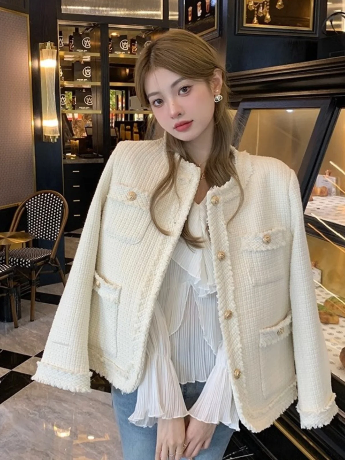 White Short Coat Women's Spring Autumn New Versatile Loose Ladylike High-End Feeling Top Small Fragrance Style Elegant Lady