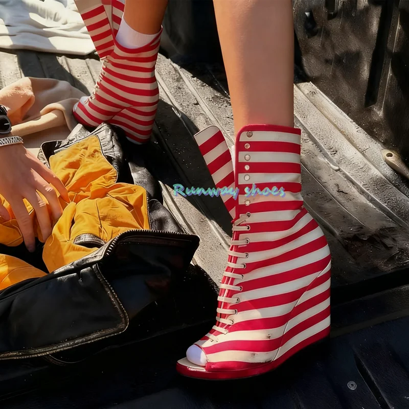 

Striped Color Blocking Orange Boots Pointed toe Spring and Autumn Style Multicolor Women's luxury High Heels Runway Style