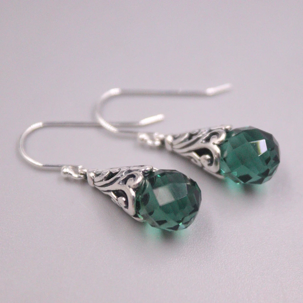 

Green Quartz Teardrop Pure Sterling Silver S925 For Women Lucky Dangle Earrings Best Gift