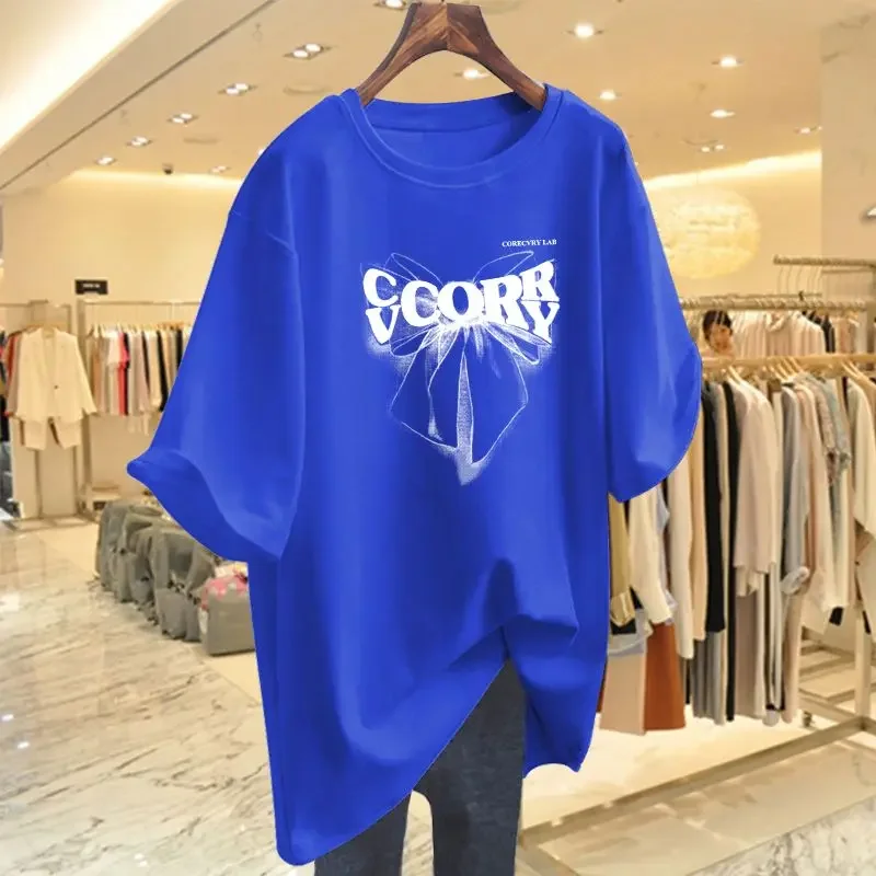 Women Short Sleeve T-shirt Summer Y2k Printed Hip Hop Basics O-neck Top Tees Loose Fashion Pure Cotton Pullovers