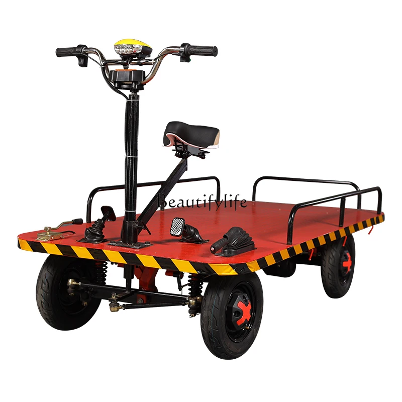 

Electric four-wheeled flat trolley can ride upside down elevator truck