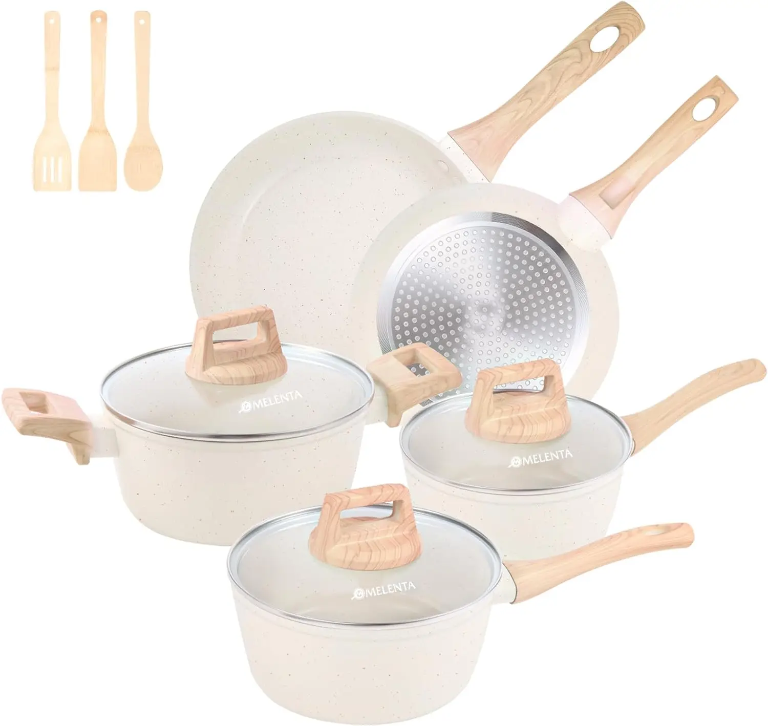 Pots and Pans Set Nonstick, 10/11pcs Kitchen Sets Induction Cookware,Stay Cool Handle & Bamboo Utensils, 100% PFOA Free,