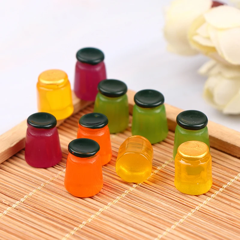 

10pcs Mini Simulation Jam Bottle Honey Pot 1/12 Dollhouse Miniature Home Decorations Accessories Doll House Miniature Toys