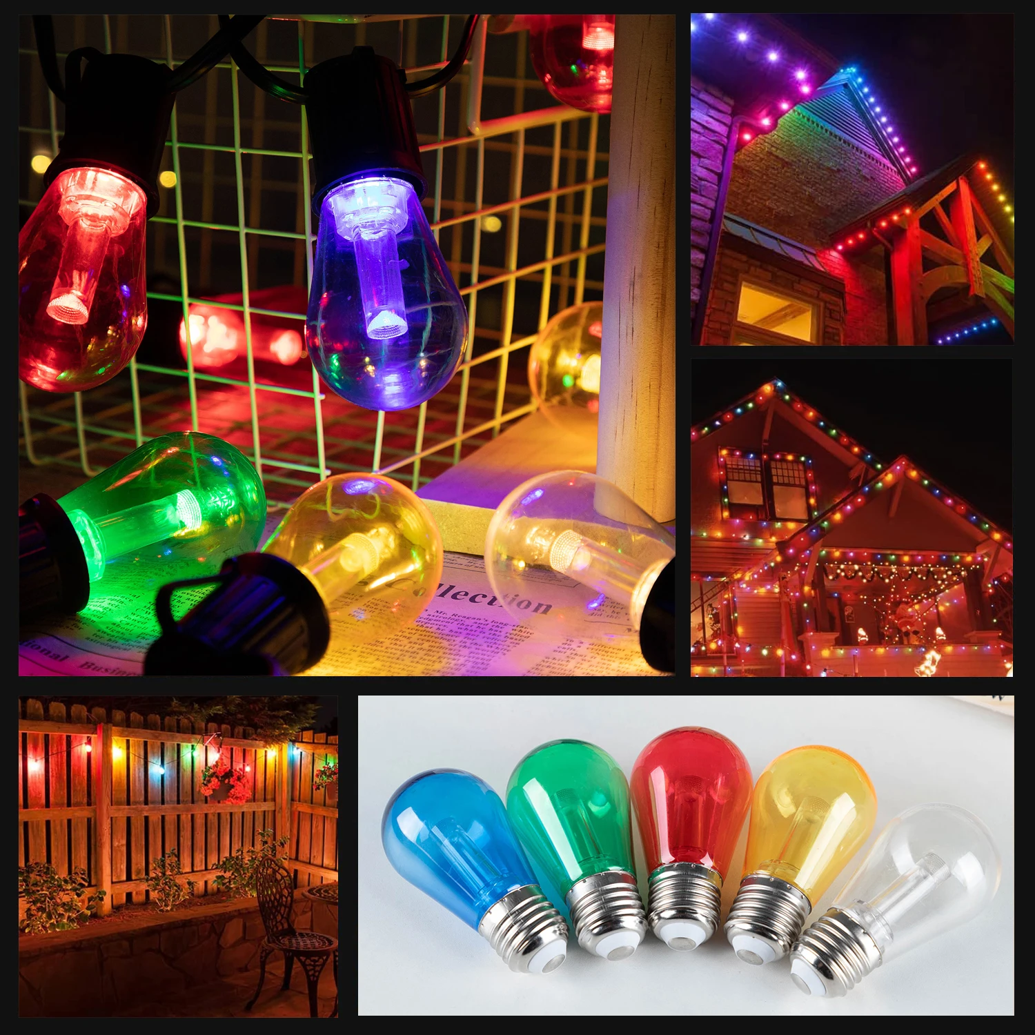 Plastics Colorful S14 Led Bulb 220V E27 2W Replaceable For String Light Halloween Christmas Party Bar Festival Decoration Lights