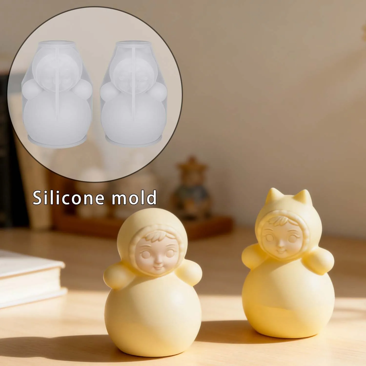 Resin Silicone Mold, 1pc Epoxy Resin Mold, Russian Doll Shaped Plaster Ornament, Cat Ear Russian Doll Silicone DIY Mold, Home