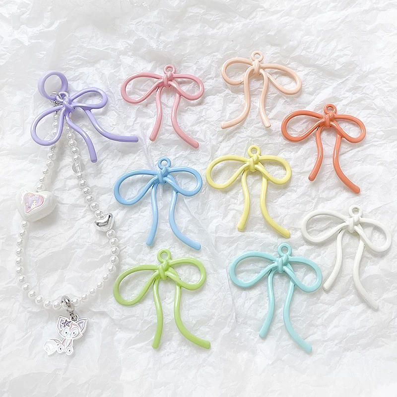 Solid Color Colorful Cute Hollow Bowknot Pendant Candy Color DIY Necklaces Earrings Phone Chain Jewelry Making Accessories Gifts