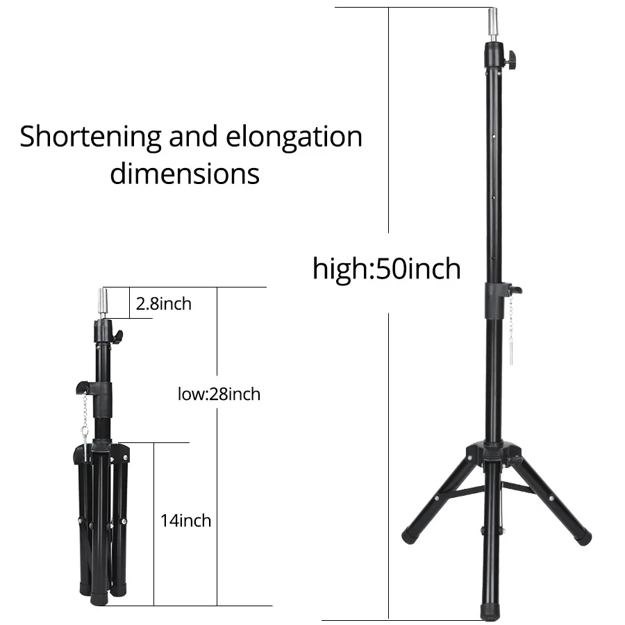حامل ثلاثي القوائم مقاس 50 بوصة، حامل رأس عارضة أزياء قابل للتعديل، حامل رأس شعر مستعار لرؤوس التدريب ورأس كتلة قماشية #3