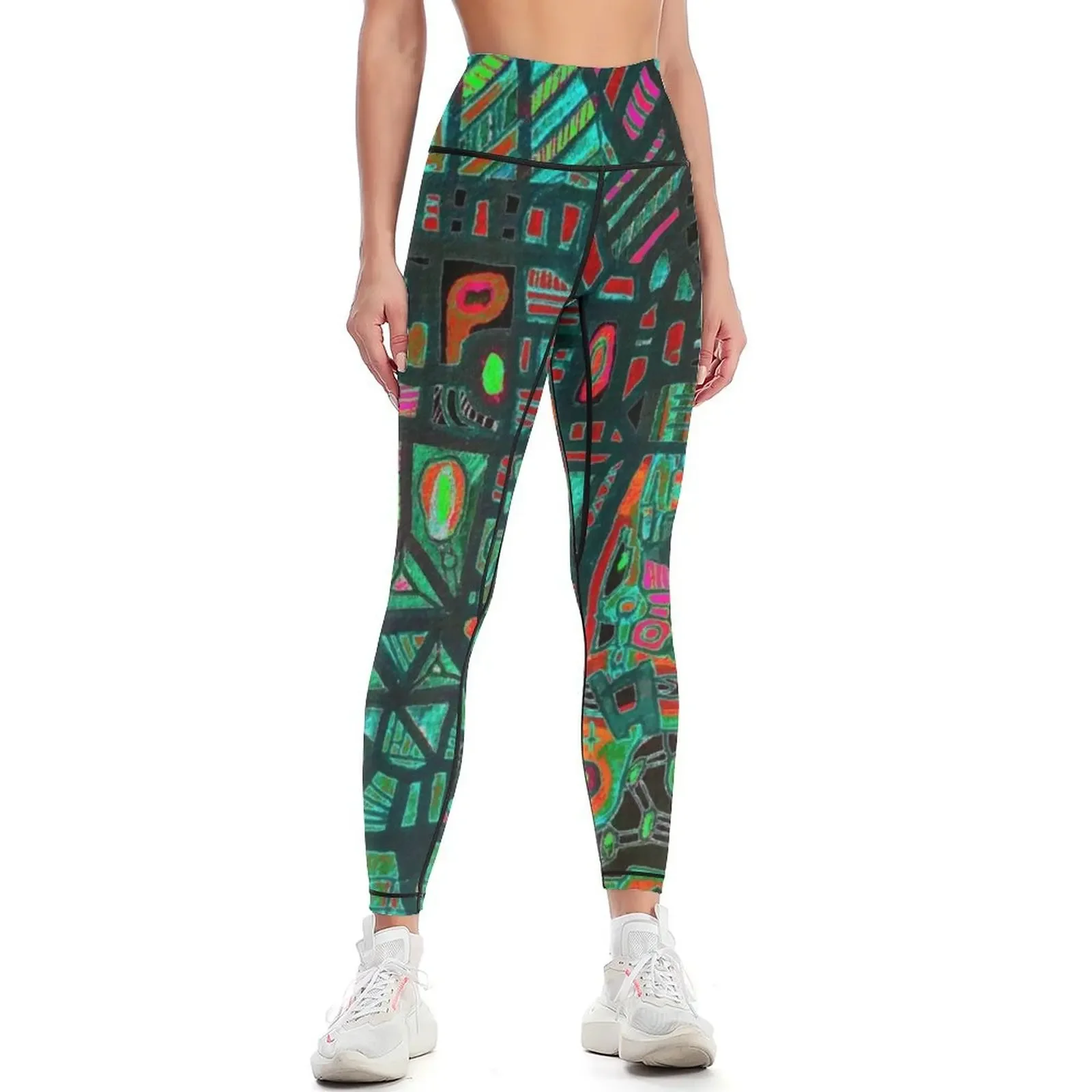 

Abstract Farmscape Leggings jogging pants workout shorts fitness set gym Womens Leggings