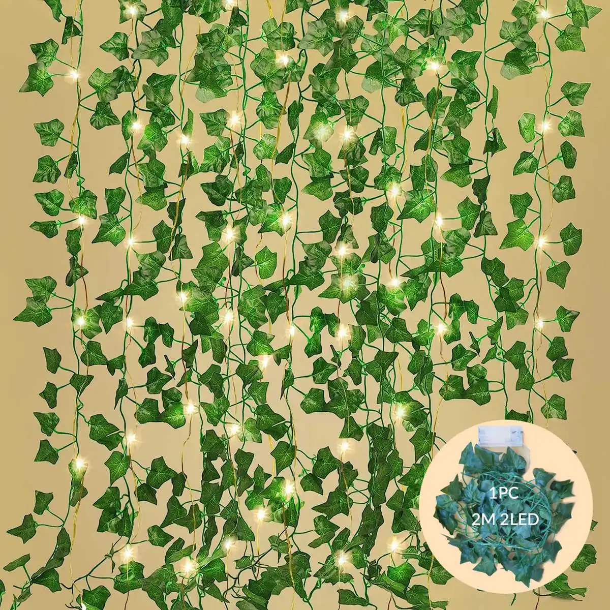 Pop 1Pack Ivy Fake Vines Artificial Ivy With 20 LED String Light Leaf Wall Faux Leaves For Room Garden Office Wedding Wall Decor