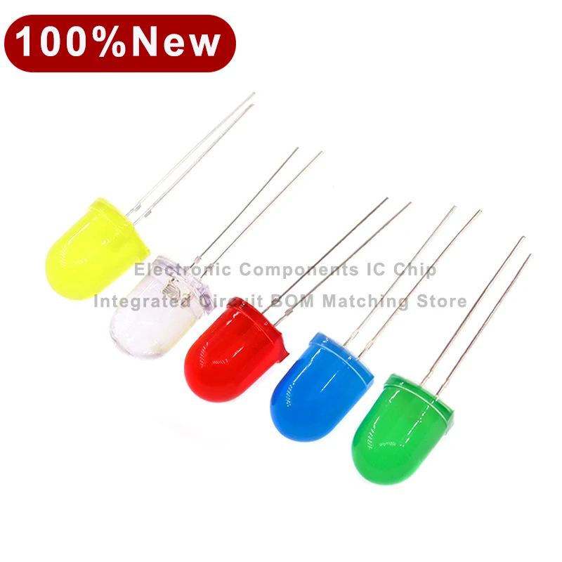 

50pcs/Lot Ultra-Bright 8mm 10mm LED Light Lamp Emitting Diodes High Brightness 3.7V White Yellow Blue Green Red 5 color 0.5W