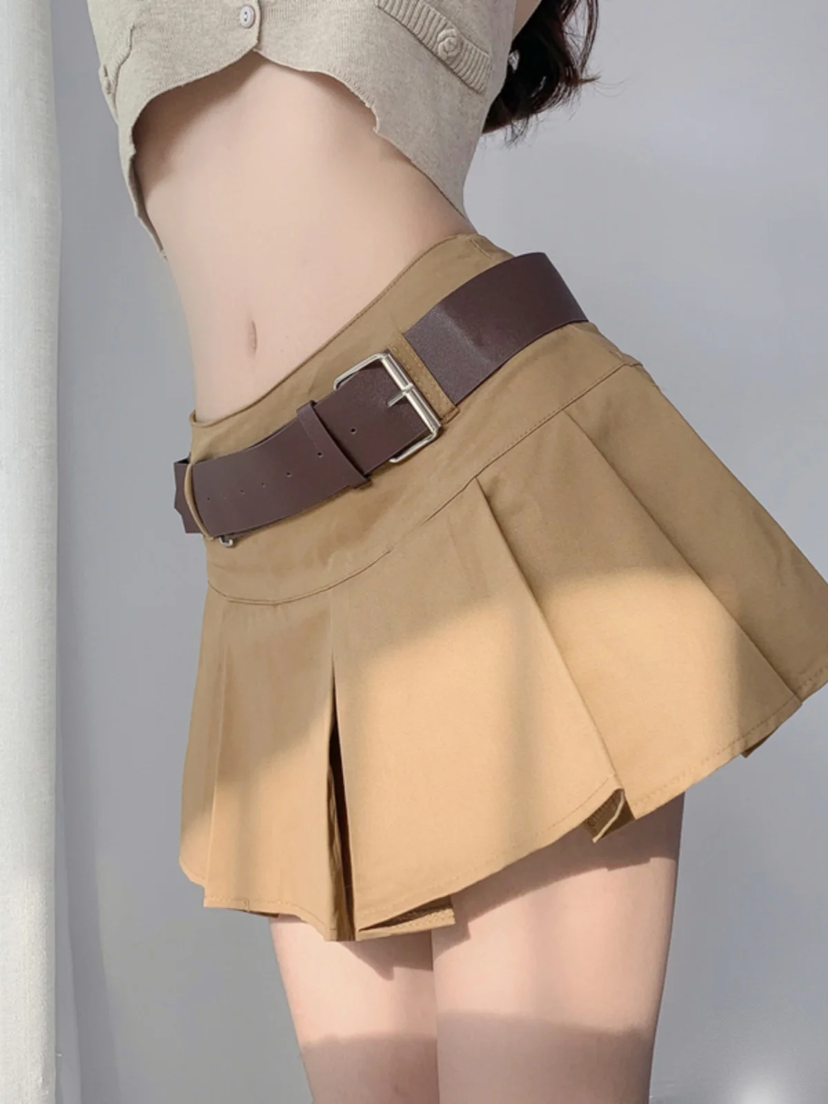 

Сексуальная американская плиссированная юбка с высокой талией, женская модная уличная юбка трапециевидной формы, длина, чистый цвет, хлопок