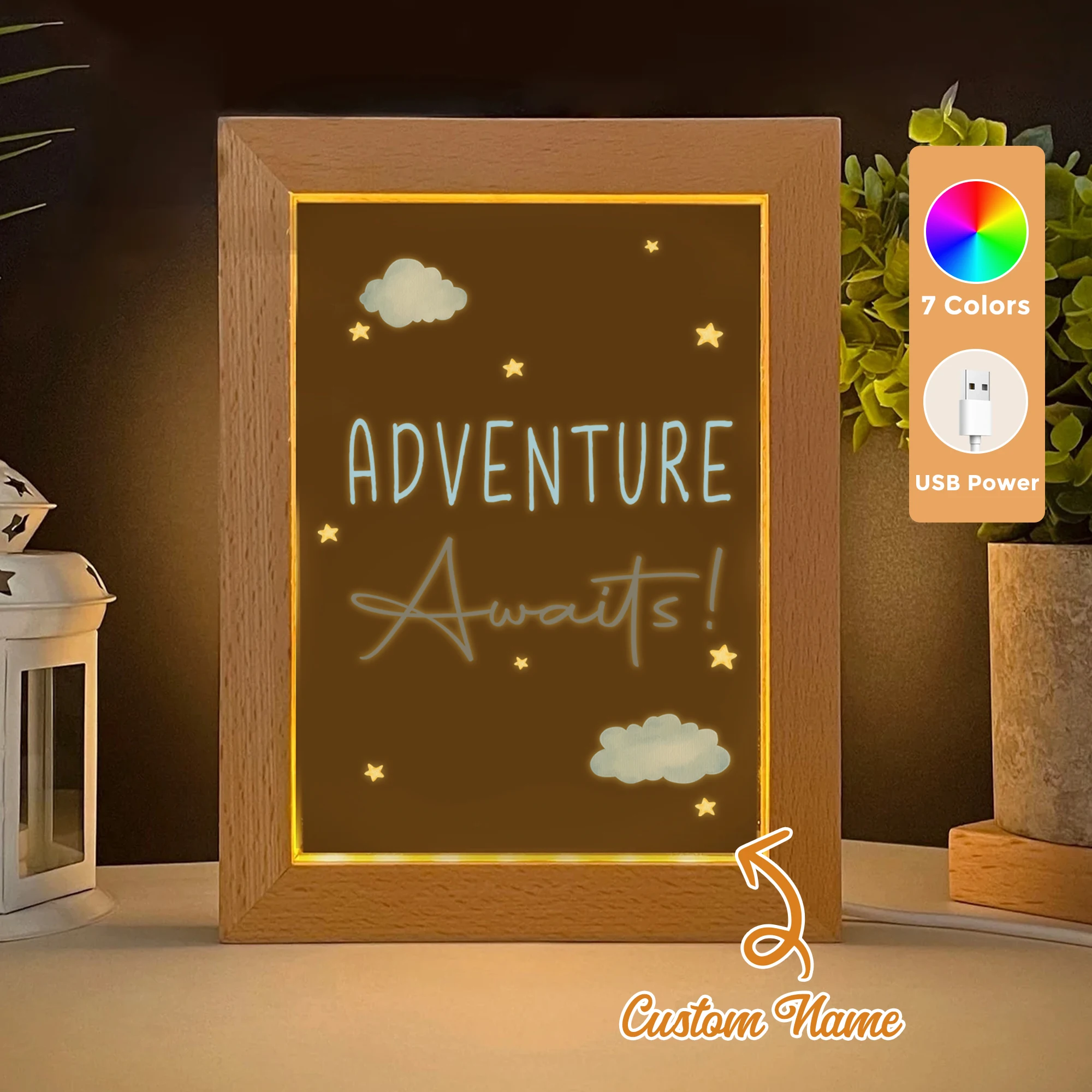 

2D Flat Custom Name Adventure LED Acrylic Night Light Wood Photo Frame 21x17cm Cartoon Children Bedroom Gifts Home Decor
