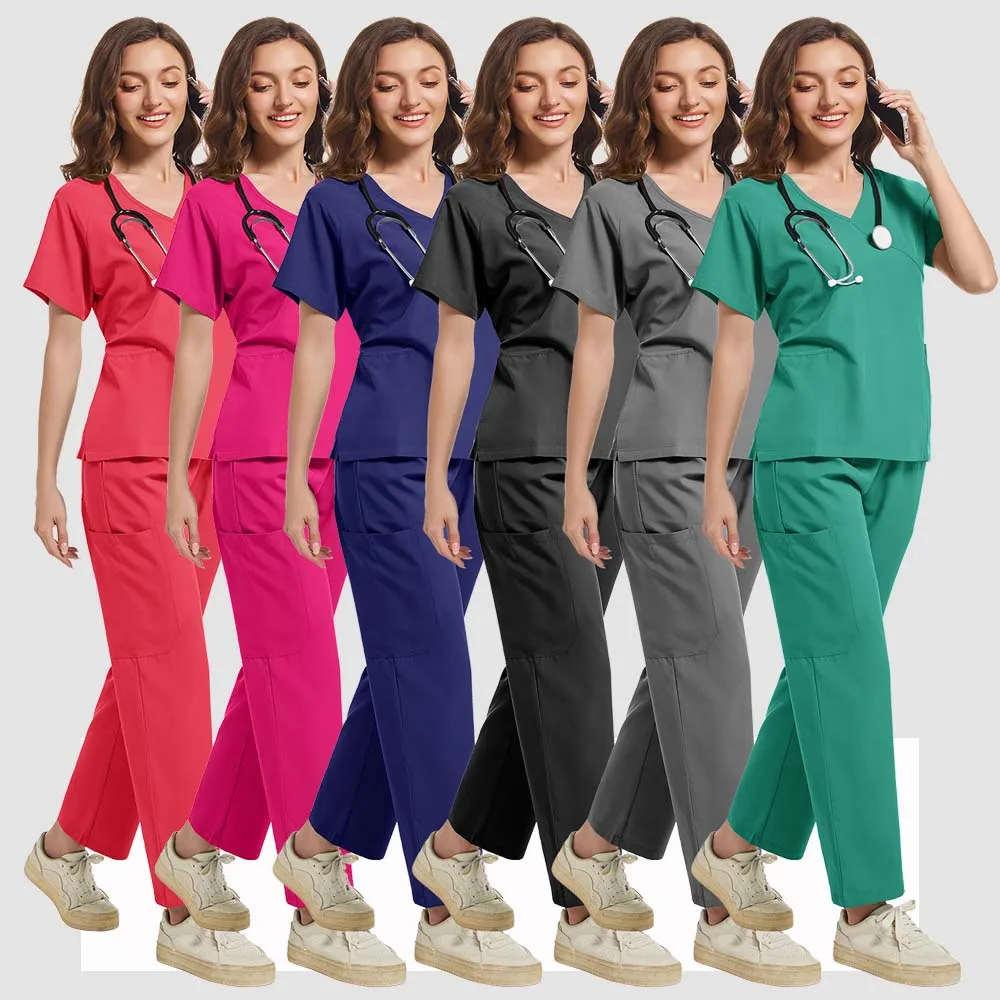 New Multicolour Pharmacy Beauty Spa Uniforms Nurse Scrubs Set Dentist Surgical Medical Uniforms Elestic Women Joggers Suit