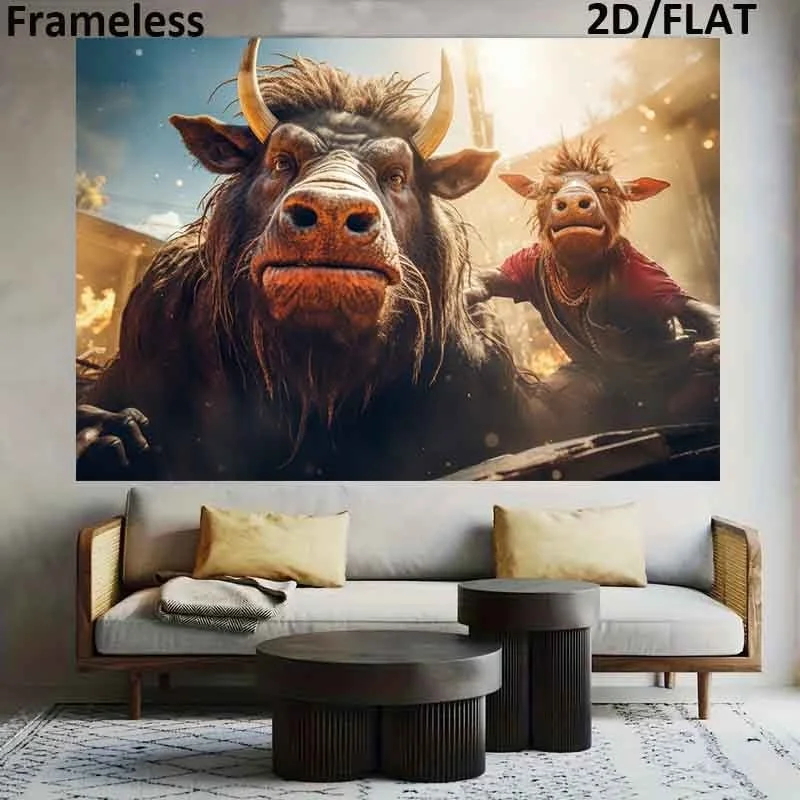 1pc Frameless Modern Bull Ride Canvas Poster  Vibrant Wall Art for Bedroom & Living Room Decor, High